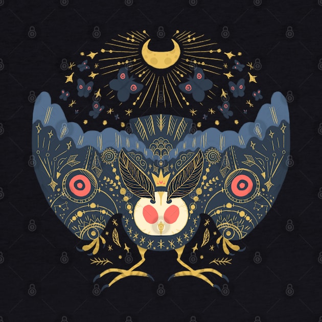 Celestial Blue Mothman with Red Eyes by narwhalwall